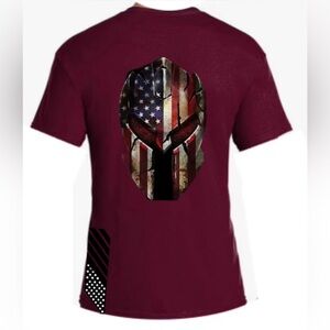 NWT Dark Red T-Shirt Crew Neck Short Sleeve. American Armor Helmet on Front